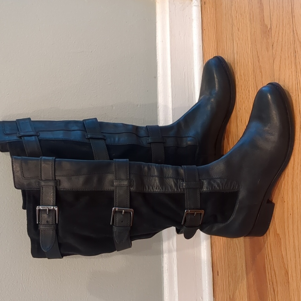 Cole Haan Nike Air Avalon Tall Leather Black Riding boots 3 buckles 9.5M